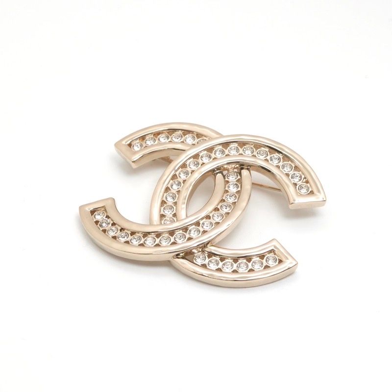 Chanel Brooch Corsage Gold Here Mark Rhinestone
