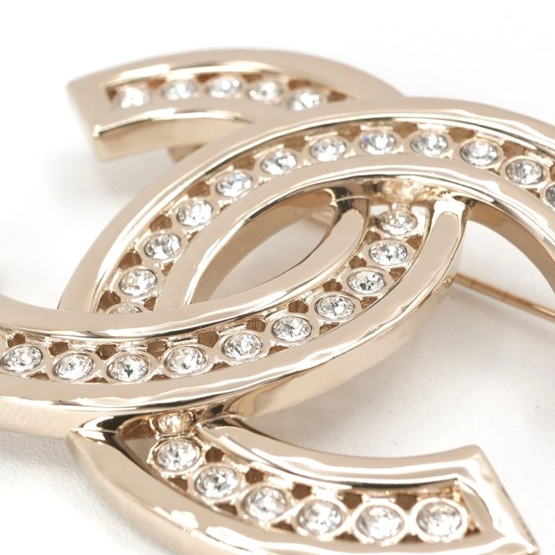 Chanel Brooch Corsage Gold Here Mark Rhinestone