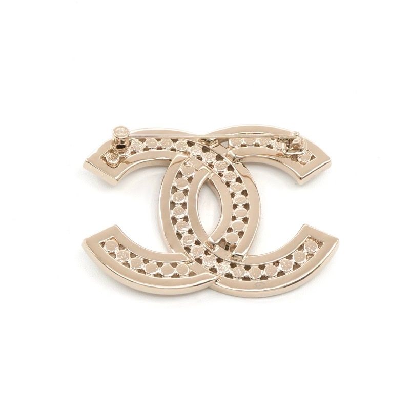 Chanel Brooch Corsage Gold Here Mark Rhinestone