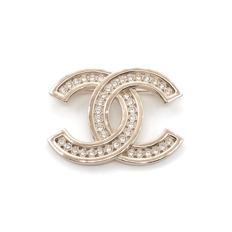 Chanel Brooch Corsage Gold Here Mark Rhinestone