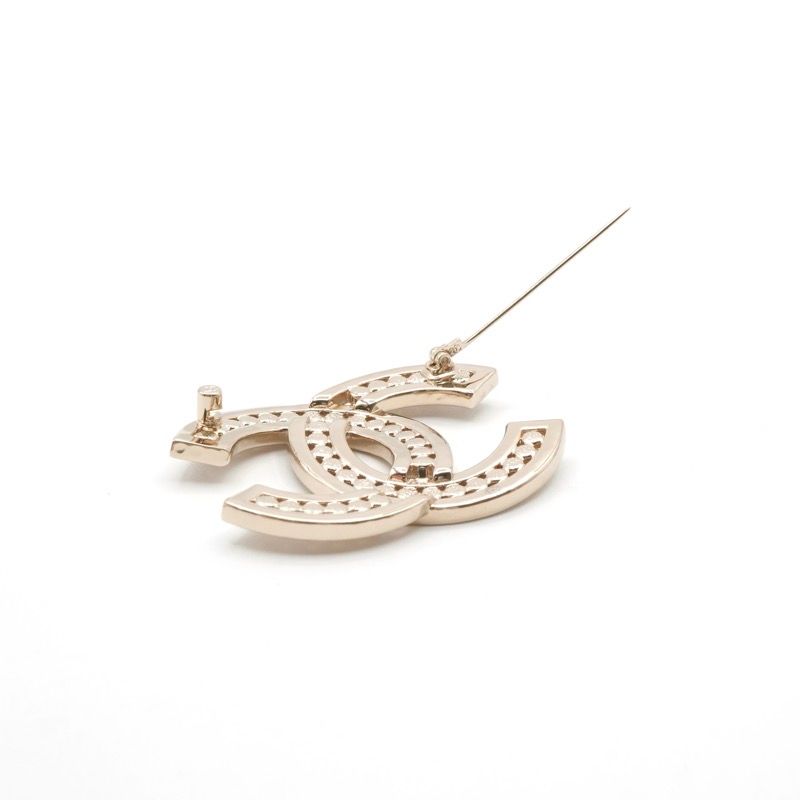 Chanel Brooch Corsage Gold Here Mark Rhinestone