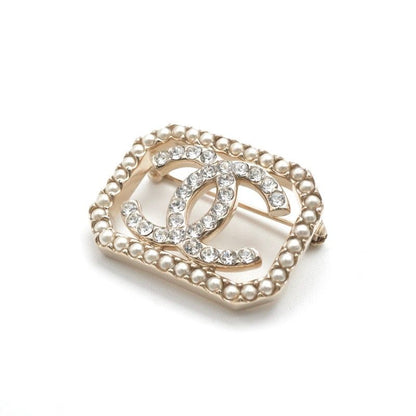 Chanel Brooch Corsage Gold Here Mark Rhinestone Pearl