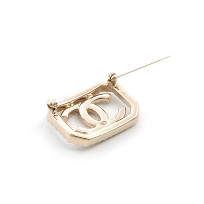 Chanel Brooch Corsage Gold Here Mark Rhinestone Pearl