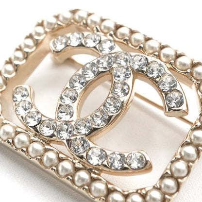 Chanel Brooch Corsage Gold Here Mark Rhinestone Pearl