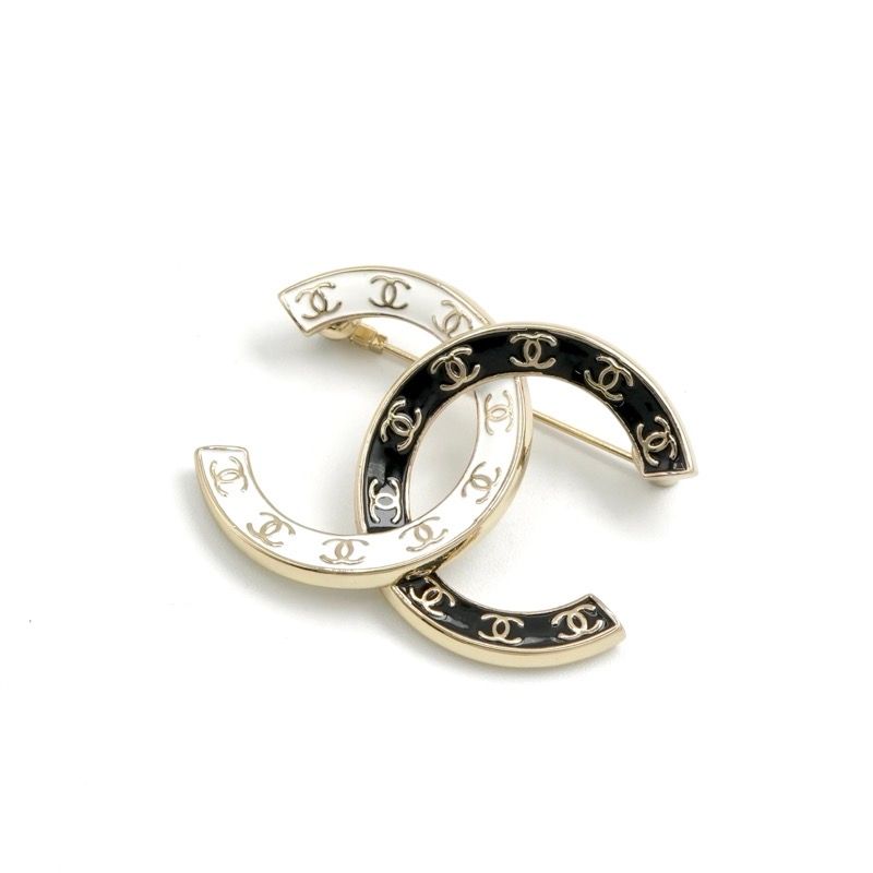 Chanel Brooch Corsage Black White Gold Coco Mark Logo Bicolor