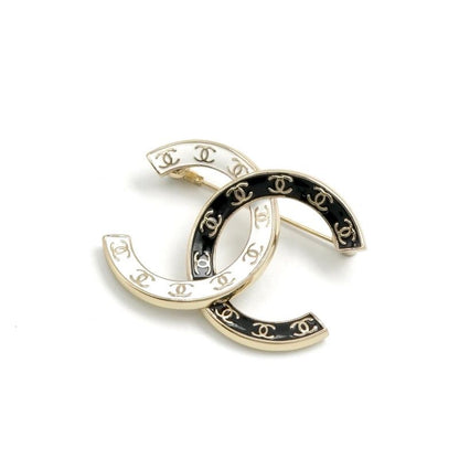 Chanel Brooch Corsage Black White Gold Coco Mark Logo Bicolor