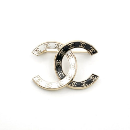 Chanel Brooch Corsage Black White Gold Coco Mark Logo Bicolor