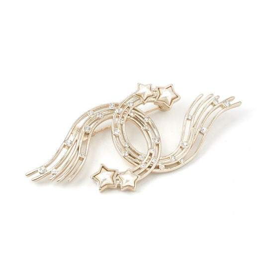 Chanel Brooch Corsage Gold Here Mark Star Rhinestone