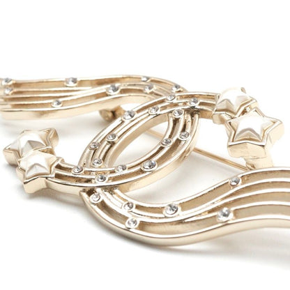 Chanel Brooch Corsage Gold Here Mark Star Rhinestone