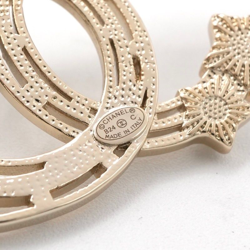 Chanel Brooch Corsage Gold Here Mark Star Rhinestone