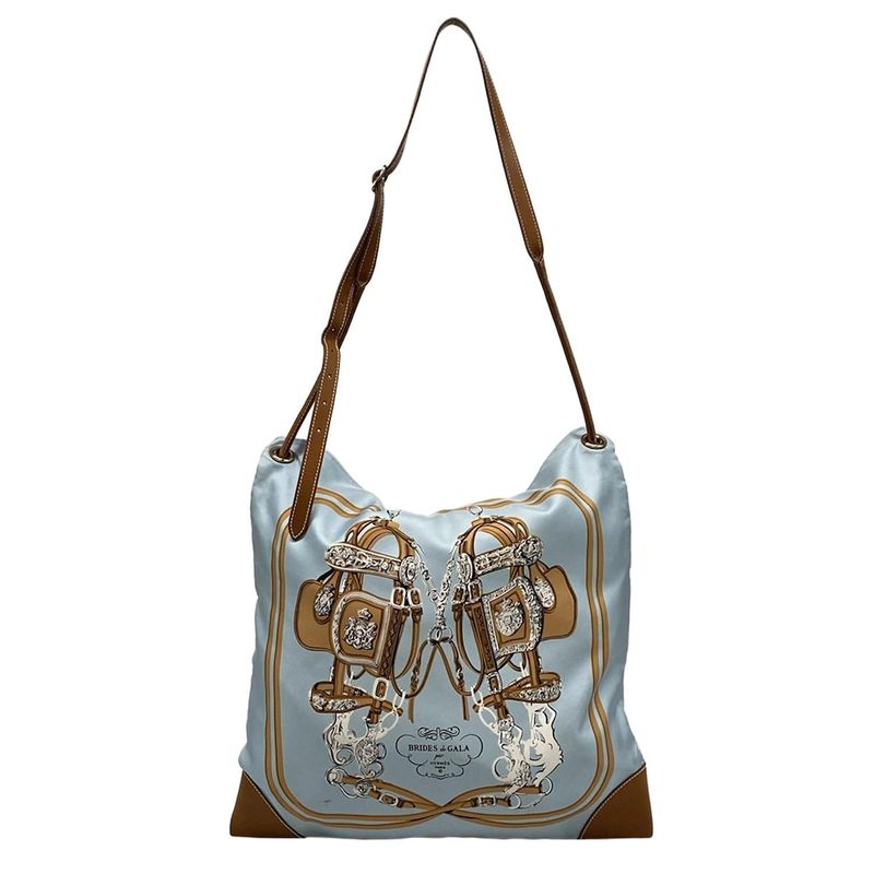 Hermes Shoulder Bag Silky City MM Light Blue X Light Brown X Multi Brides De