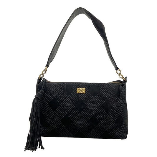 Chanel Shoulder Bag Matelasse Black Stitching Tassel Vintage Gold Hardware
