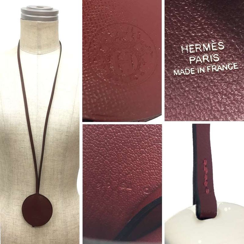 Hermes Leather Necklace Miroir Mirror Charm Unused New