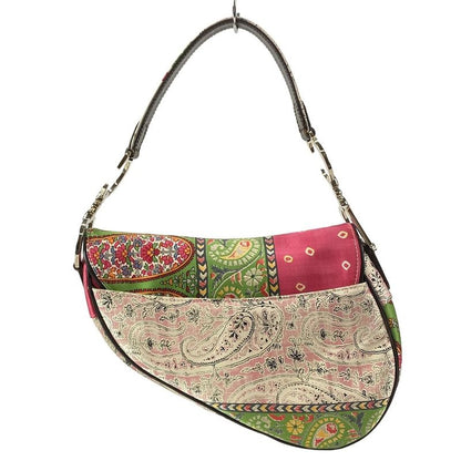 DIOR Christian Dior Shoulder Bag Saddle Bag Ivory X Pink X Green Leather