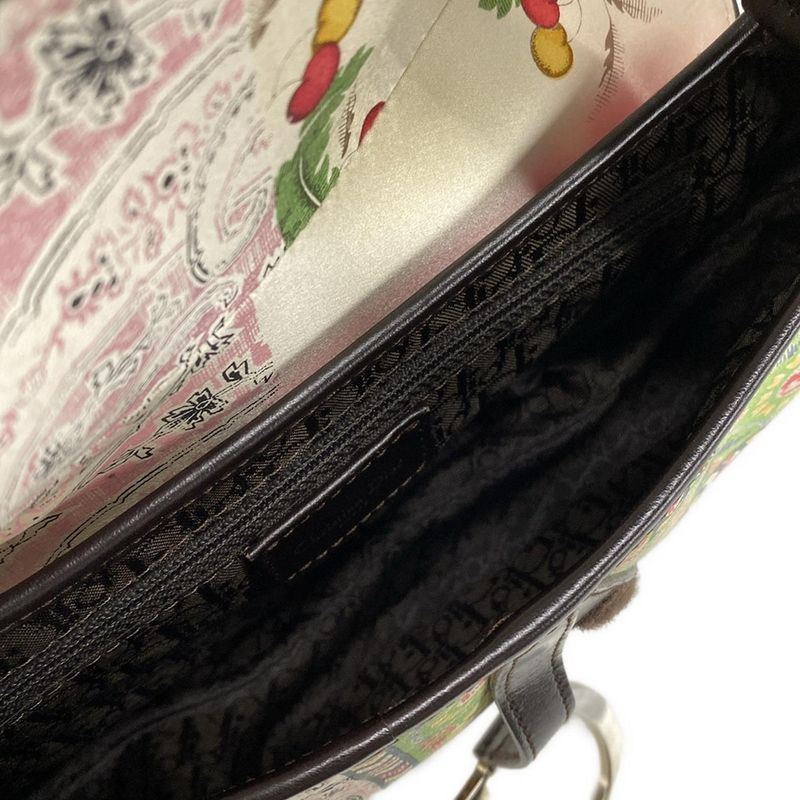 DIOR Christian Dior Shoulder Bag Saddle Bag Ivory X Pink X Green Leather
