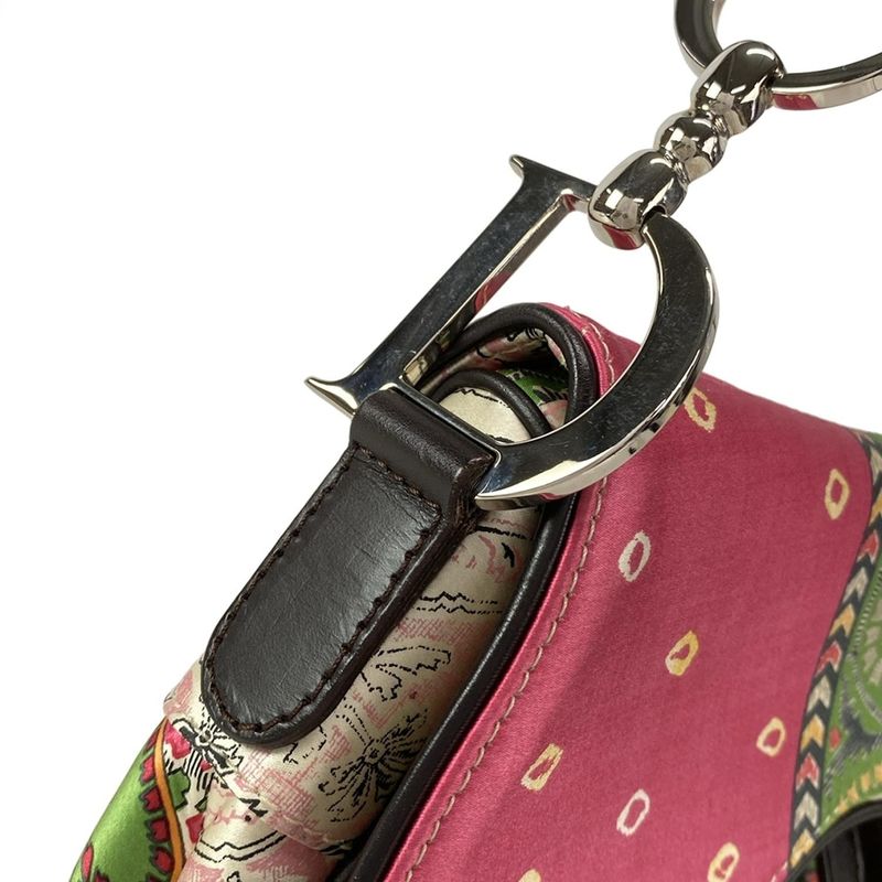 DIOR Christian Dior Shoulder Bag Saddle Bag Ivory X Pink X Green Leather