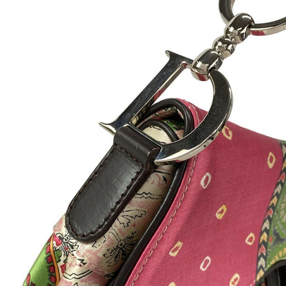 DIOR Christian Dior Shoulder Bag Saddle Bag Ivory X Pink X Green Leather