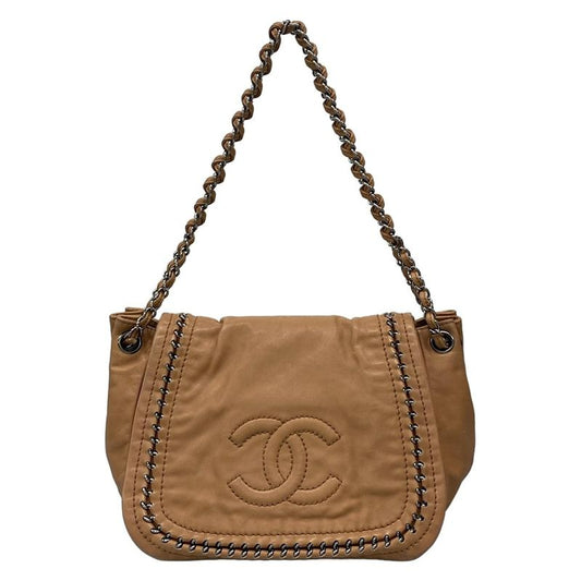 Chanel Shoulder Bag Luxury Line Light Brown Flap Bag Coco Mark Silver Hardware