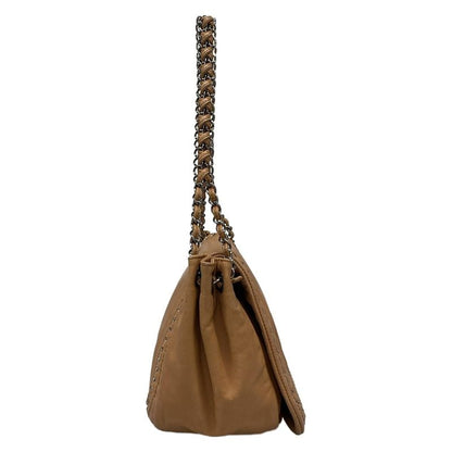 Chanel Shoulder Bag Luxury Line Light Brown Flap Bag Coco Mark Silver Hardware