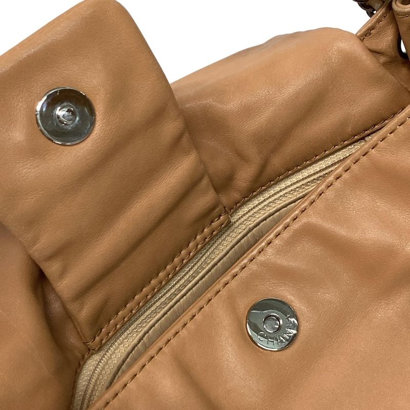 Chanel Shoulder Bag Luxury Line Light Brown Flap Bag Coco Mark Silver Hardware