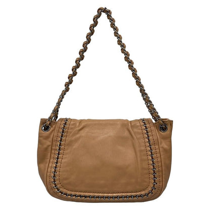 Chanel Shoulder Bag Luxury Line Light Brown Flap Bag Coco Mark Silver Hardware