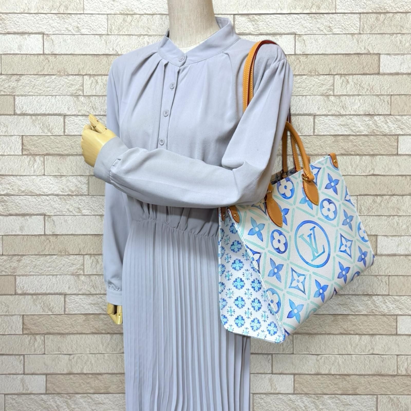 Louis Vuitton on the Go MM Lvmonogram Tile Shoulder Bag PVC M11262 Blue Ladies