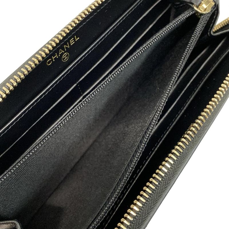 Chanel Long Wallet CC Filigree Navy And Black Gold Hardware Round Zipper Leather