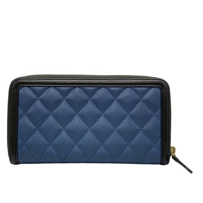 Chanel Long Wallet CC Filigree Navy And Black Gold Hardware Round Zipper Leather