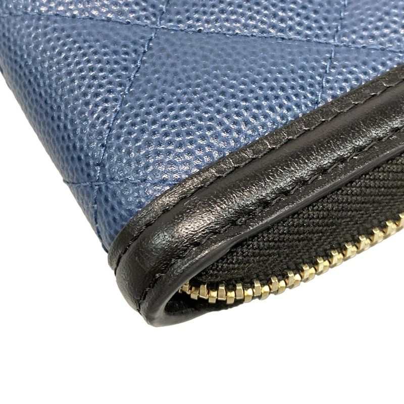 Chanel Long Wallet CC Filigree Navy And Black Gold Hardware Round Zipper Leather