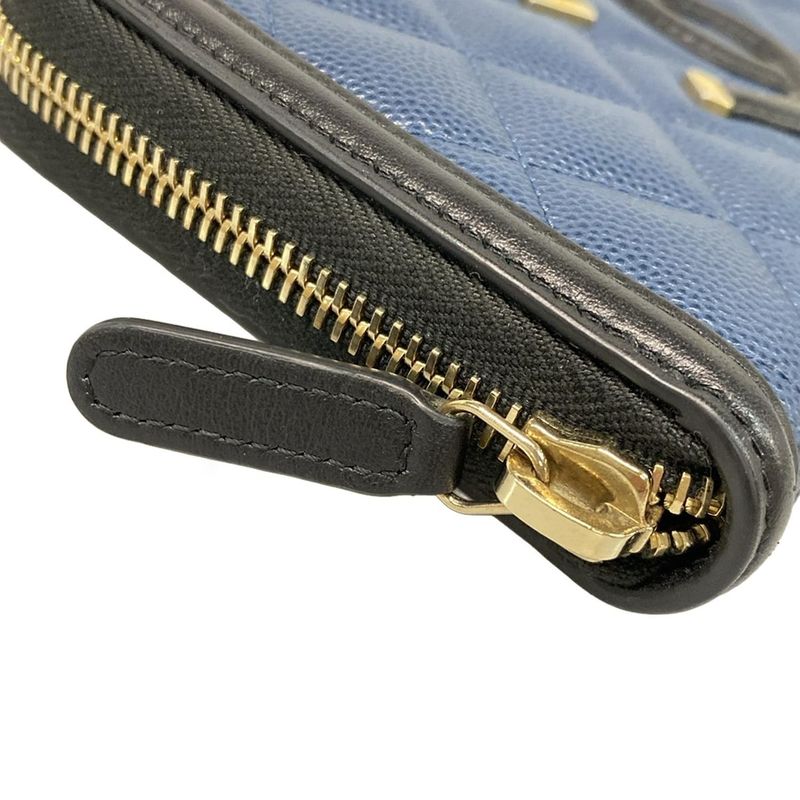 Chanel Long Wallet CC Filigree Navy And Black Gold Hardware Round Zipper Leather