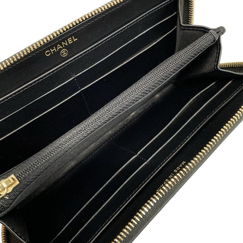 Chanel Long Wallet CC Filigree Navy And Black Gold Hardware Round Zipper Leather