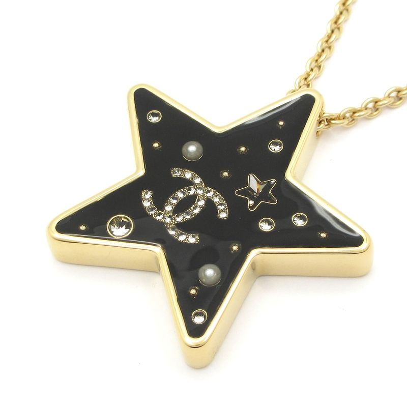 Chanel Necklace - Gold X Black X Clear Star Coco Mark