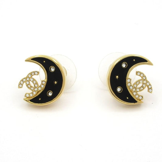 Chanel Earrings - Gold X Black X Clear Crescent Moon Coco Mark