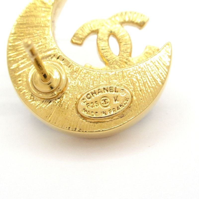 Chanel Earrings - Gold X Black X Clear Crescent Moon Coco Mark