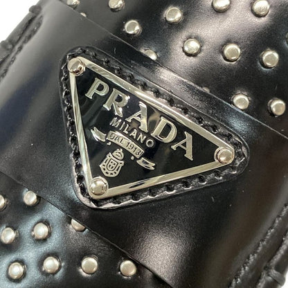Prada Loafers 36 1 2 Women's Brushed Leather Loafers Black And Silver Studded