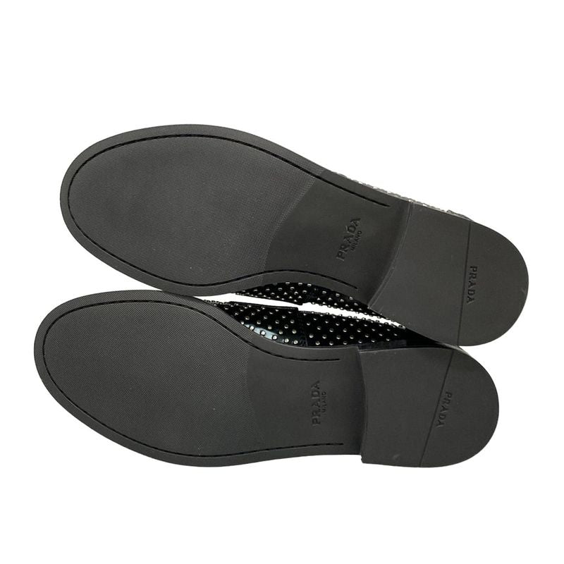 Prada Loafers 36 1 2 Women's Brushed Leather Loafers Black And Silver Studded