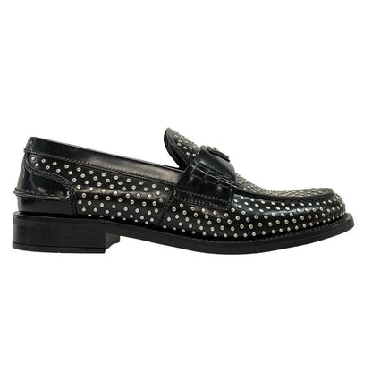 Prada Loafers 36 1 2 Women's Brushed Leather Loafers Black And Silver Studded