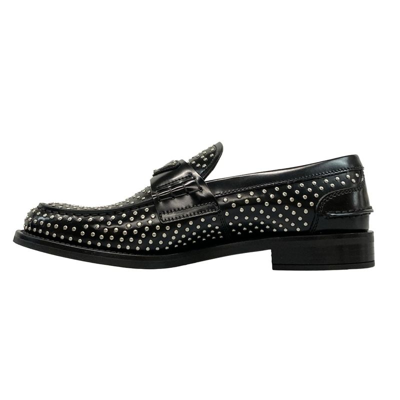 Prada Loafers 36 1 2 Women's Brushed Leather Loafers Black And Silver Studded