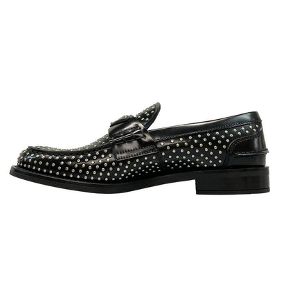 Prada Loafers 36 1 2 Women's Brushed Leather Loafers Black And Silver Studded