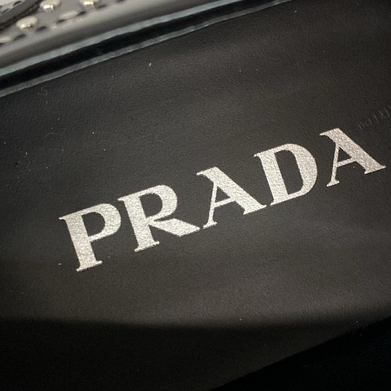 Prada Loafers 36 1 2 Women's Brushed Leather Loafers Black And Silver Studded