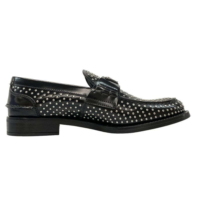 Prada Loafers 36 1 2 Women's Brushed Leather Loafers Black And Silver Studded