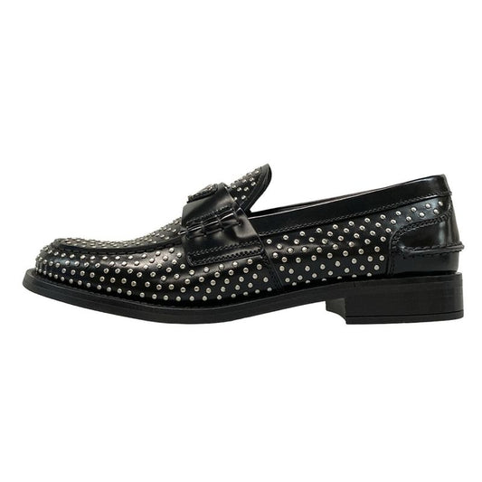 Prada Loafers 36 1 2 Women's Brushed Leather Loafers Black And Silver Studded