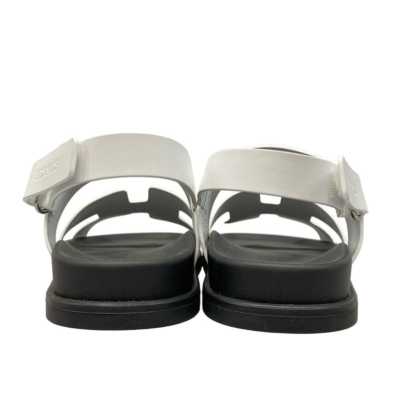 Hermes Sandals 375 Women's Zinnias H242159z White And Black Leather
