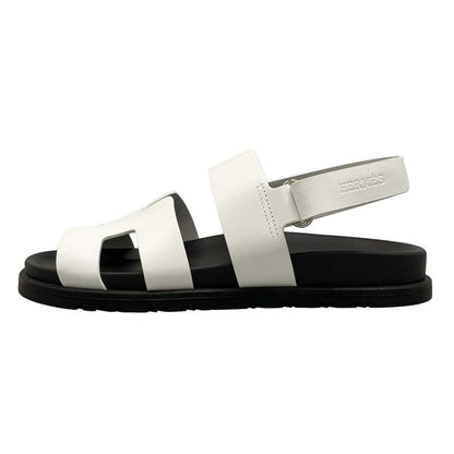 Hermes Sandals 375 Women's Zinnias H242159z White And Black Leather