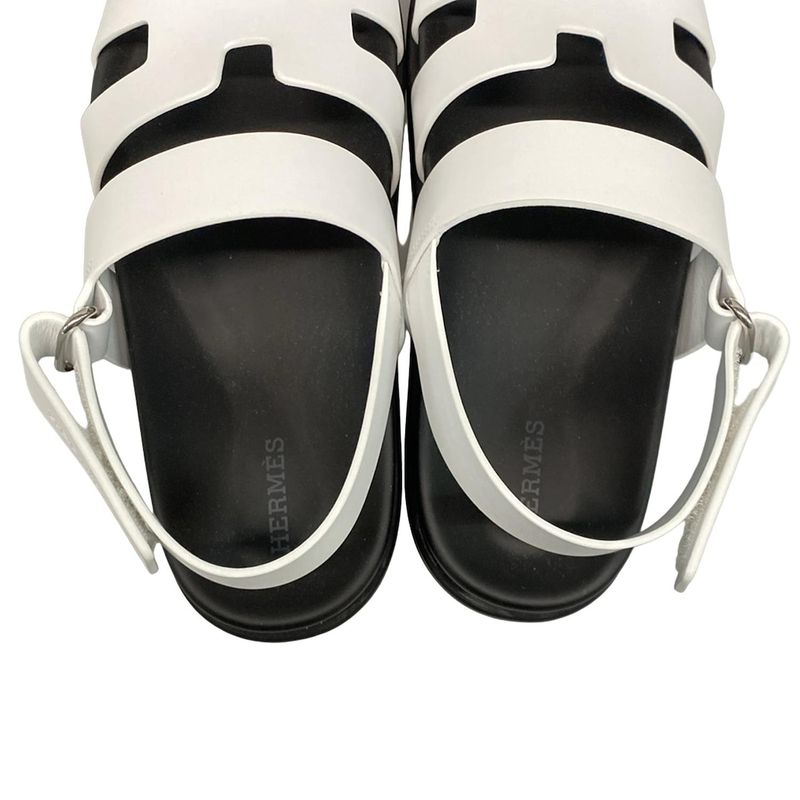 Hermes Sandals 375 Women's Zinnias H242159z White And Black Leather