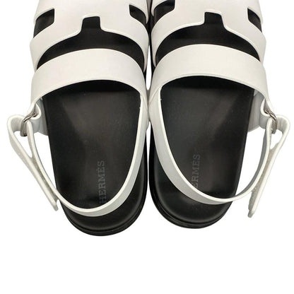 Hermes Sandals 375 Women's Zinnias H242159z White And Black Leather