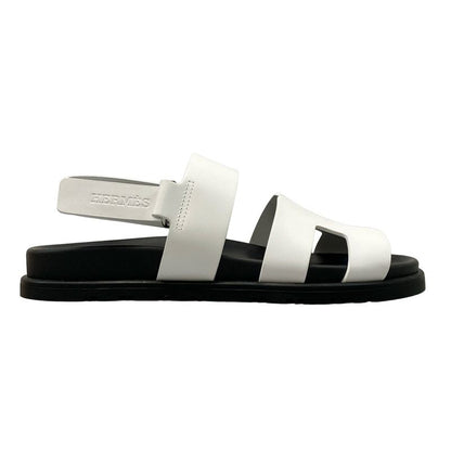 Hermes Sandals 375 Women's Zinnias H242159z White And Black Leather