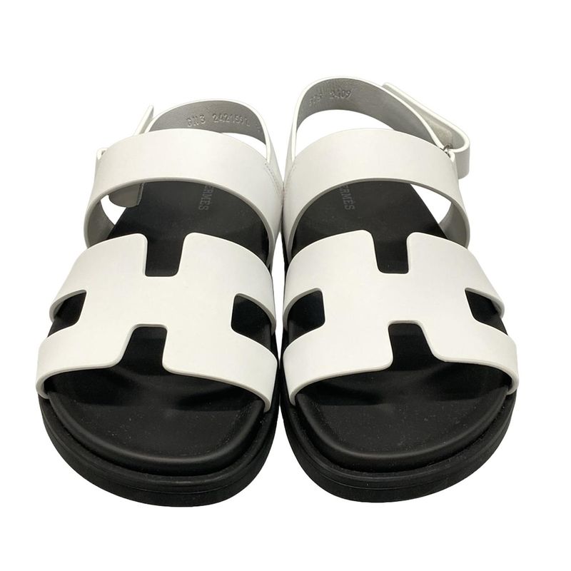 Hermes Sandals 375 Women's Zinnias H242159z White And Black Leather
