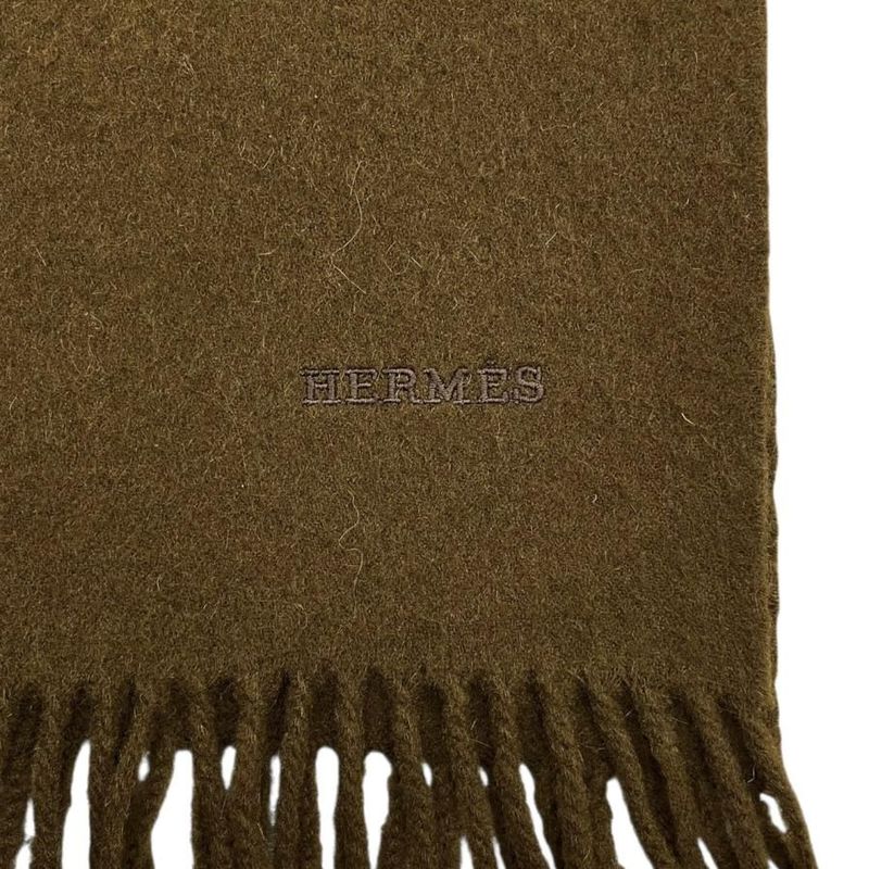 Em4834 Hermes Muffler - Fringe Cashmere Logo Brown Hermes
