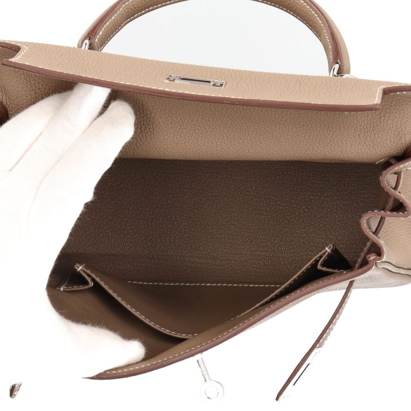Hermes Kelly 25 Inside Stitching Togo Women's Handbag Etoupe